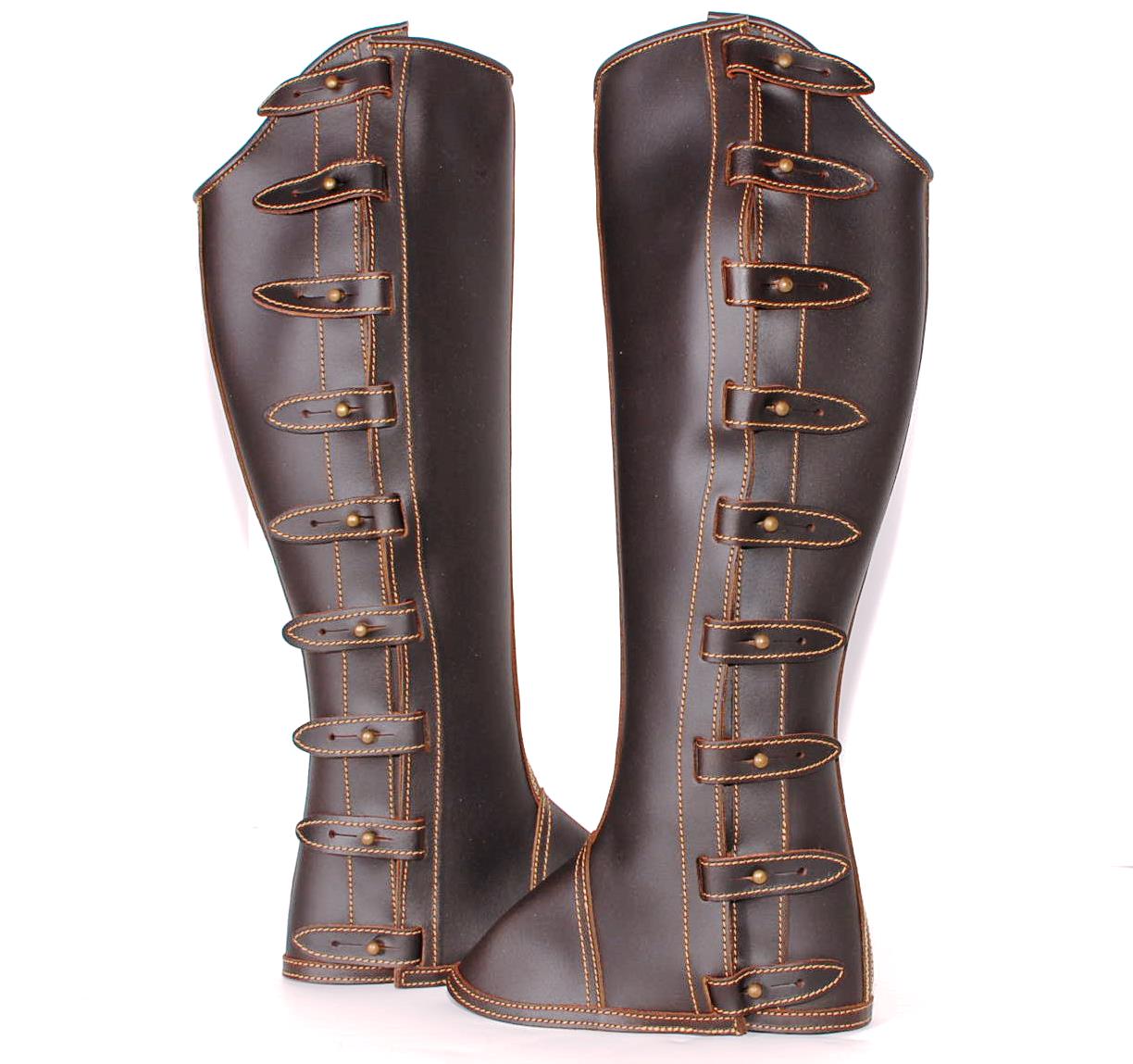 Charro Leather Half Chaps (Polainas) - Black, Genuine Leather With Full Velcro Closure, Size Large